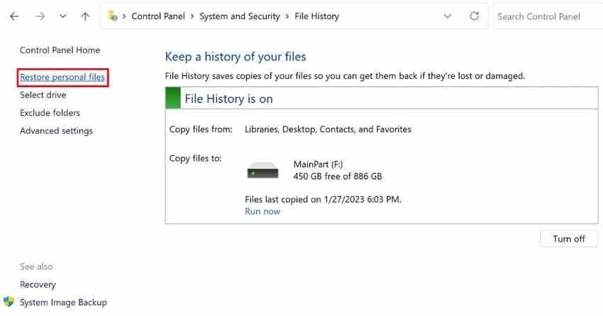 access windows file history recovery