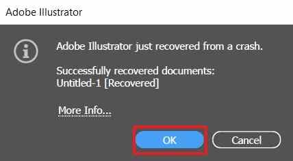 confirm illustrator file recovery message