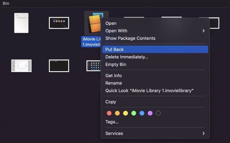 recover imovie project from trash bin