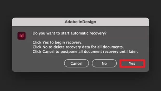 indesign autorecovery