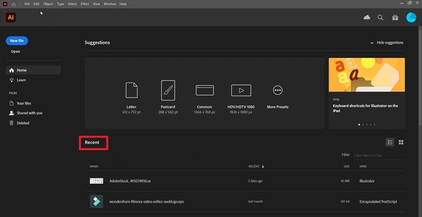 access recent files in indesign