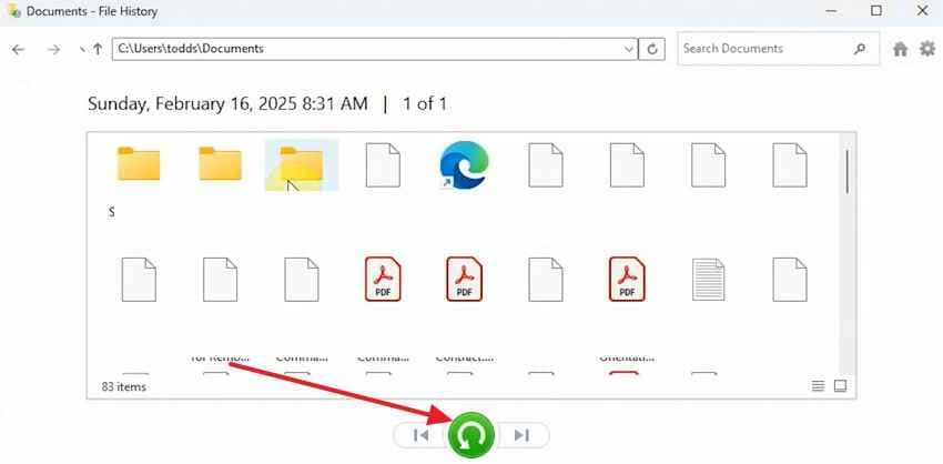 restore files through file history