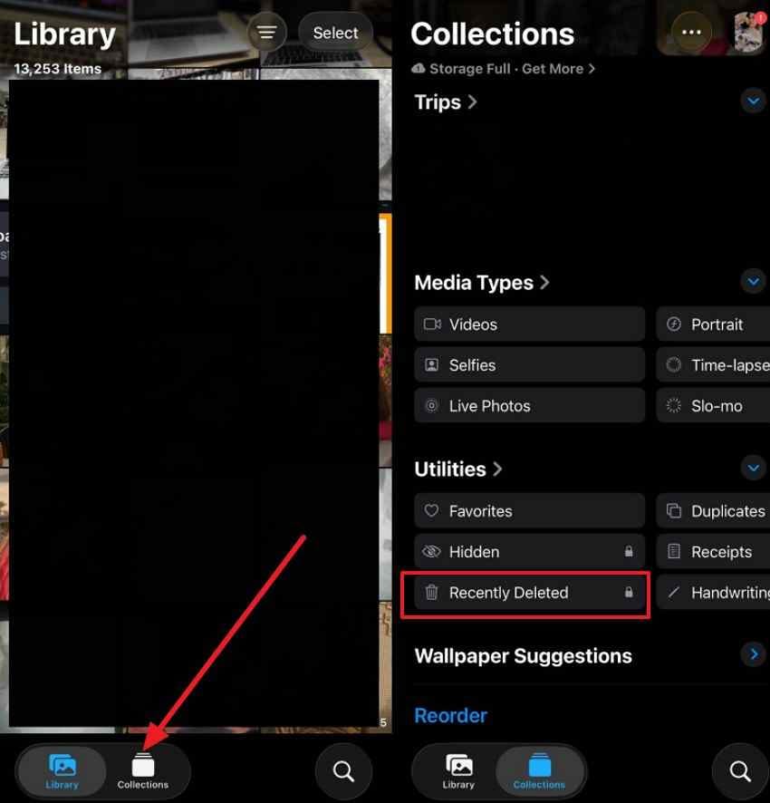 find recently deleted photos