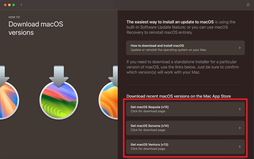 select macos version on app store
