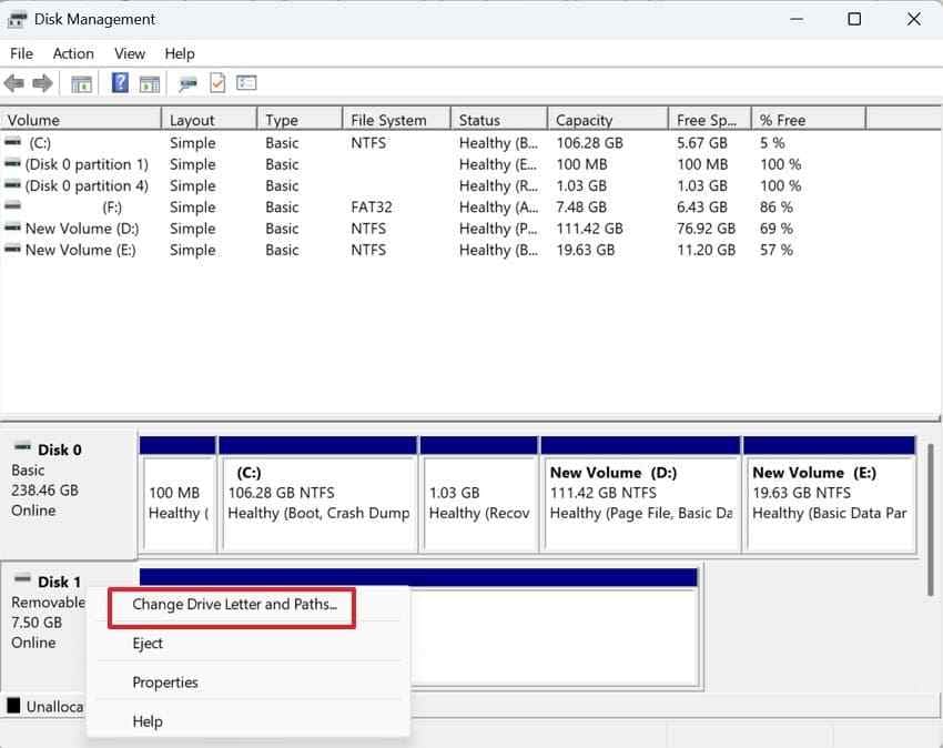 change drive letter disk management