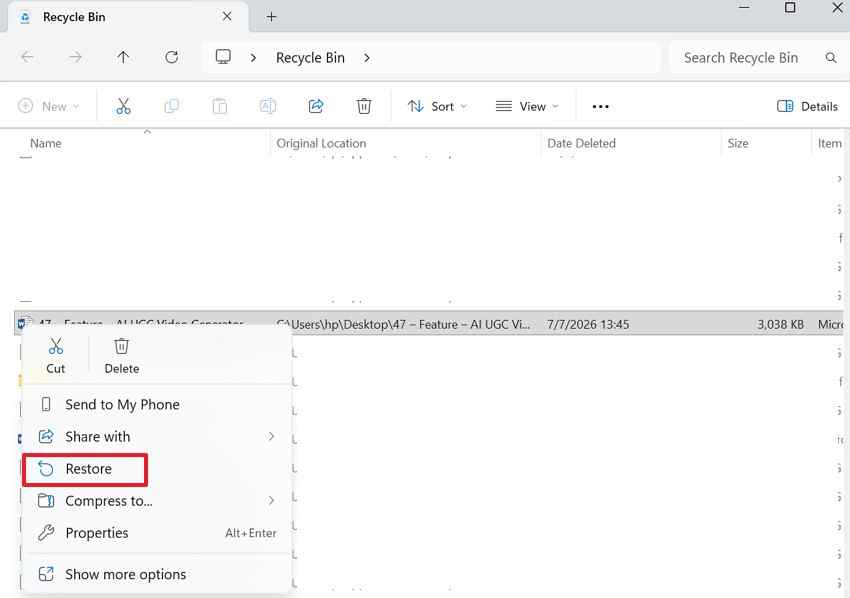 restore recycle bin
