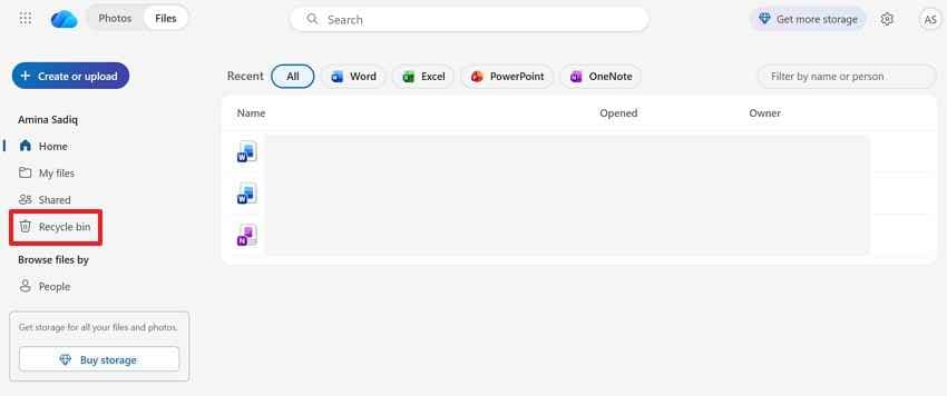 OneDrive 휴지통에서 Word 파일 찾기