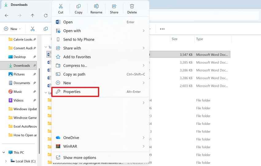 Windows 폴더 속성 열기