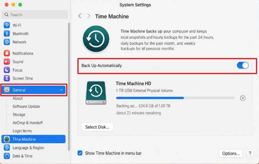 turn on time machine backup