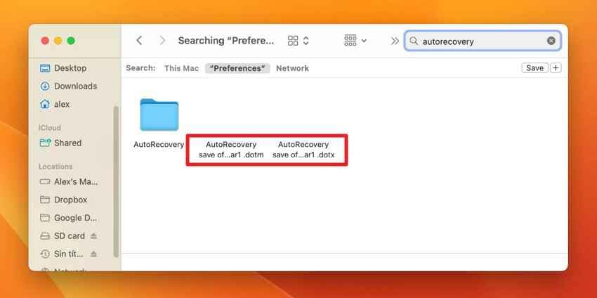find autorecover word file copies