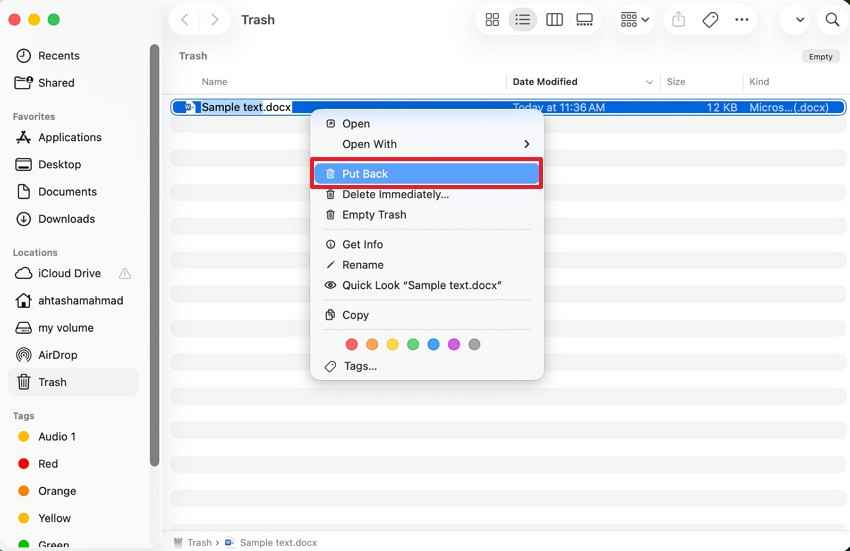 restore word file from trash