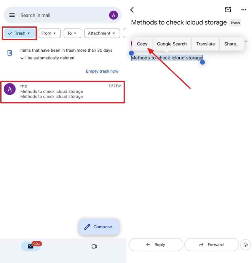check account trash for notes