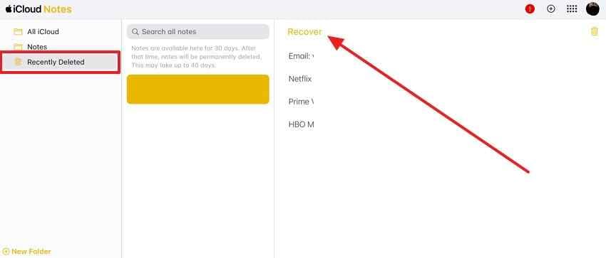 recover note from icloud recently deleted