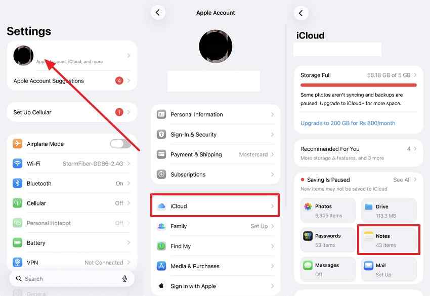 access icloud notes sync settings