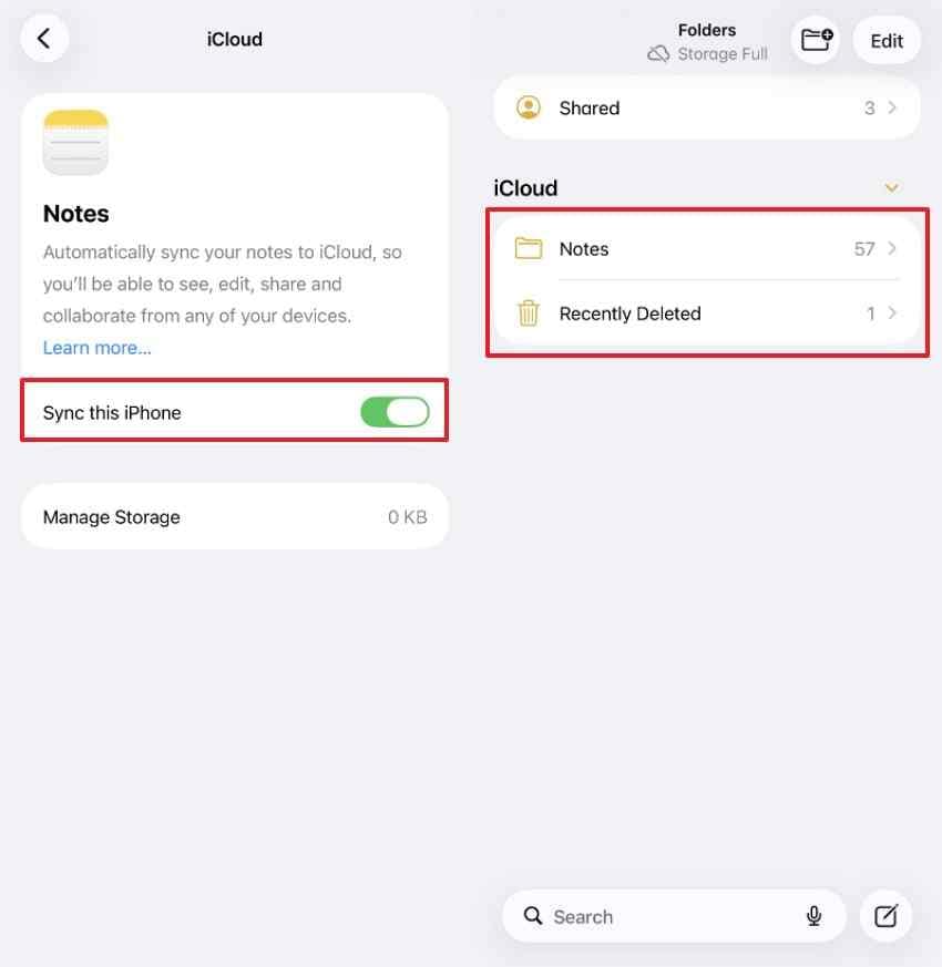 enable notes sync on iphone