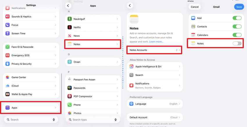check notes account settings