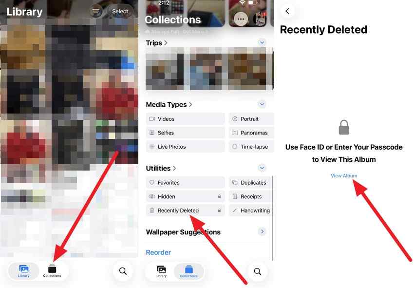 iphone recently deleted album screen