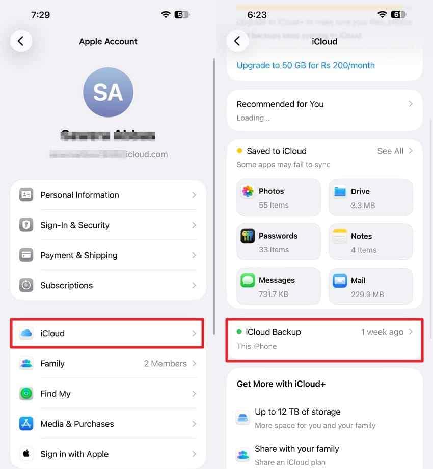 icloud backup settings on iphone