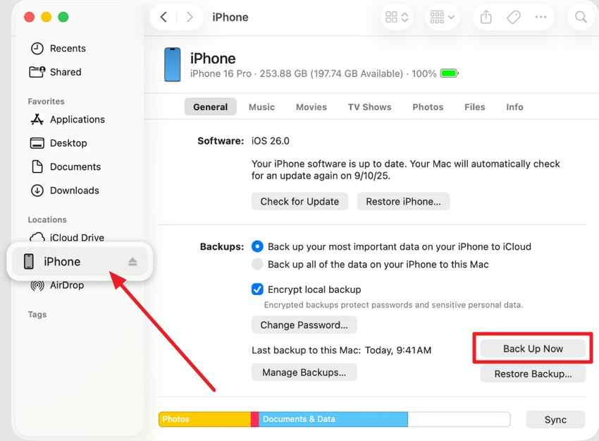 iphone backup settings in finder