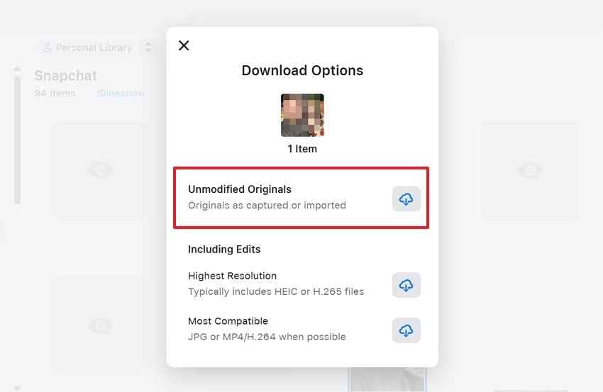 icloud unmodified originals download option