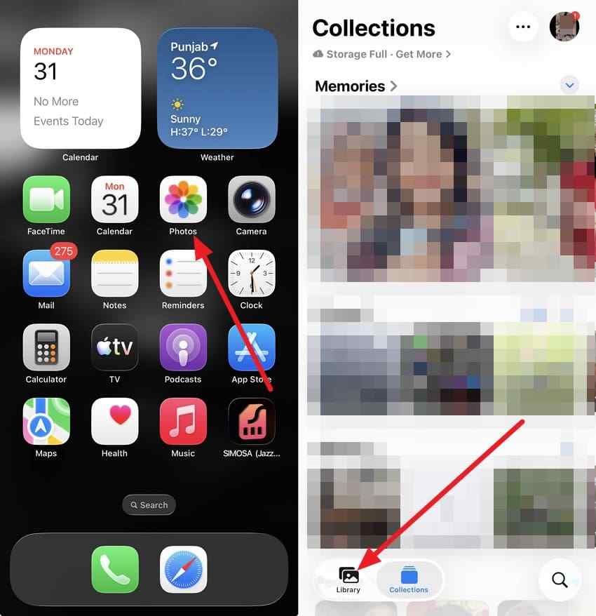 iphone photos library collections screen