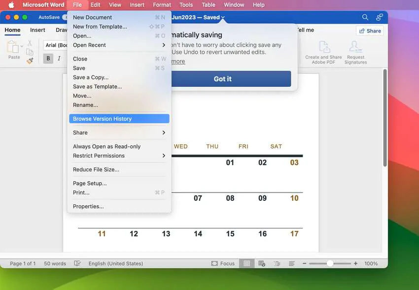 Visualizza la cronologia delle versioni in Microsoft Word