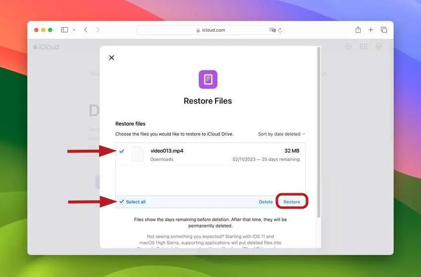 choisir et récupérer des fichiers depuis iCloud