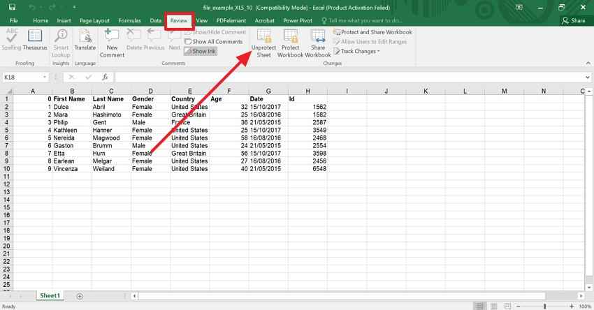 Excel 시트 보호 해제 옵션 열기