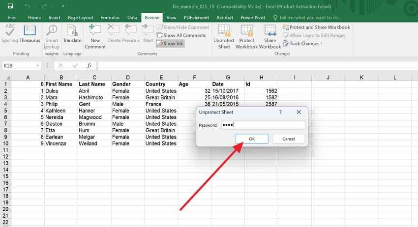 Excel 워크시트 보호 비밀번호 입력하기