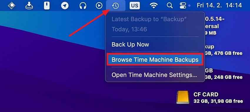 open time machine backup