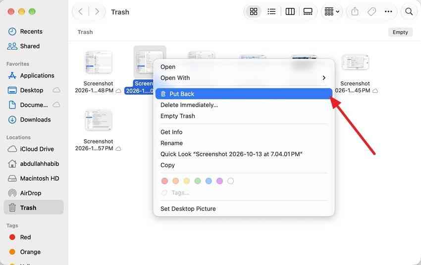mac finder trash put back option for photo