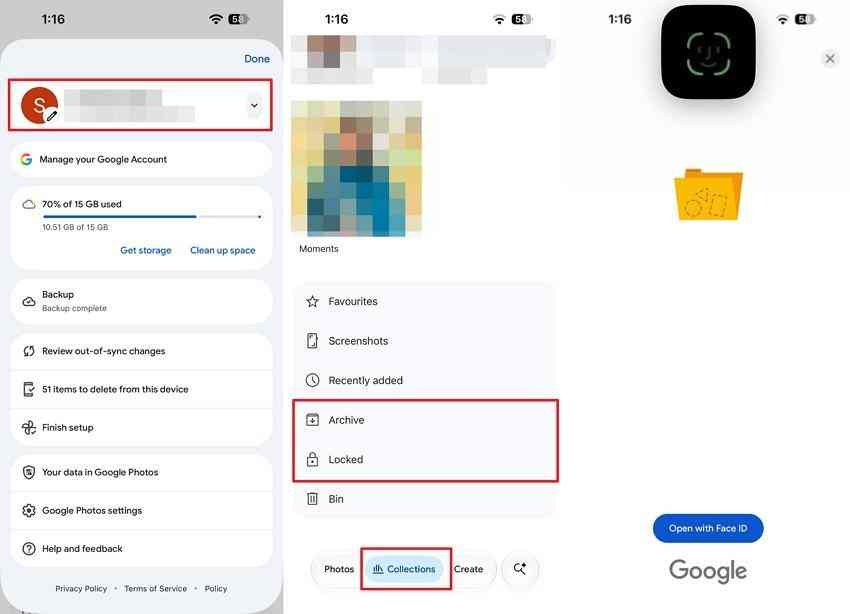 google photos archive and locked folder in collections