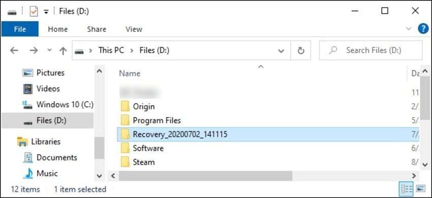 windows file recovery folder