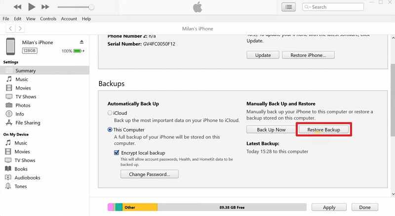 access itunes backup