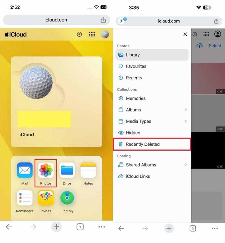 access icloud recently deleted