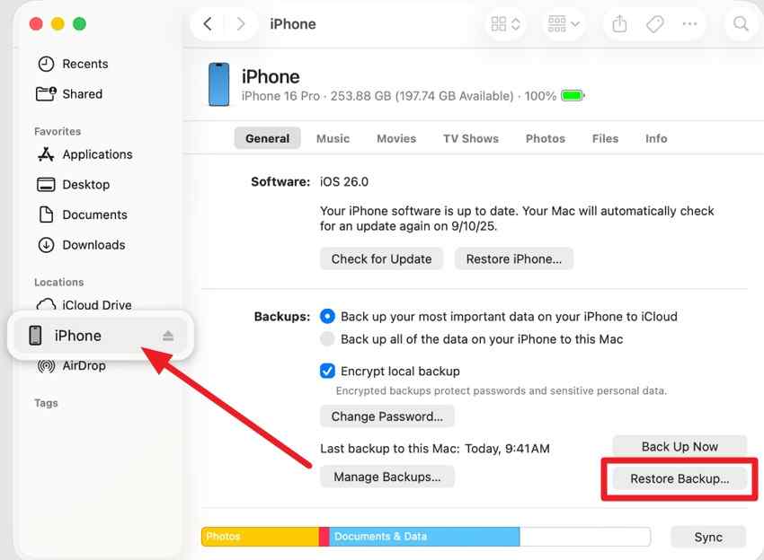 restore iphone backup on mac