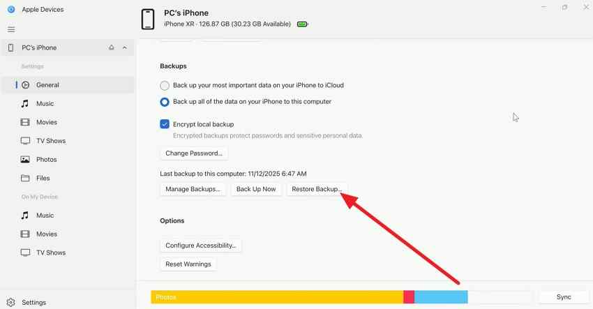 choose iphone backup before reset