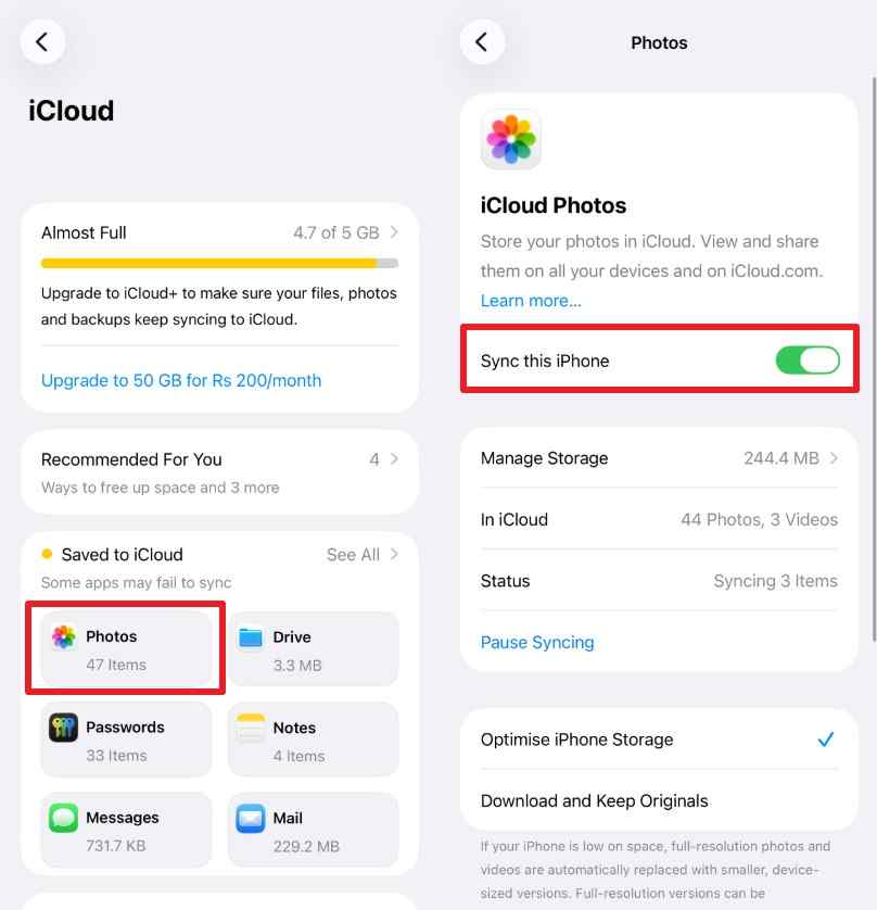 restore icloud photos after reset