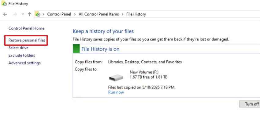 restore photos file history