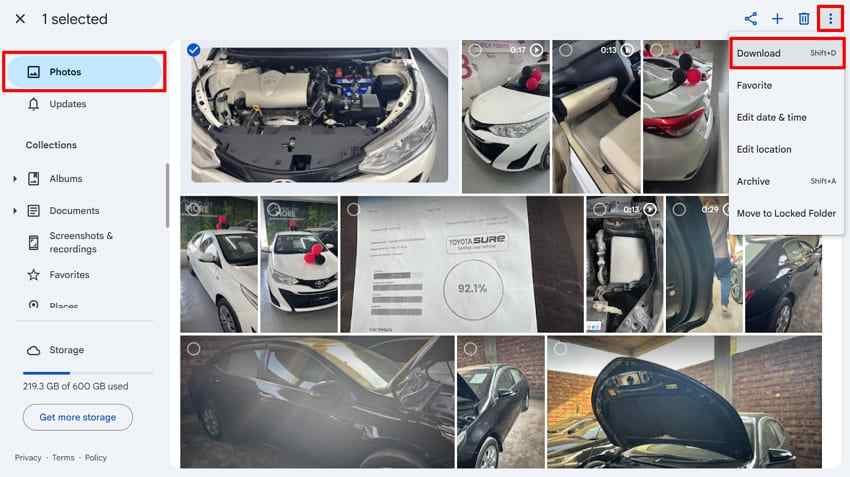 download pictures google photos