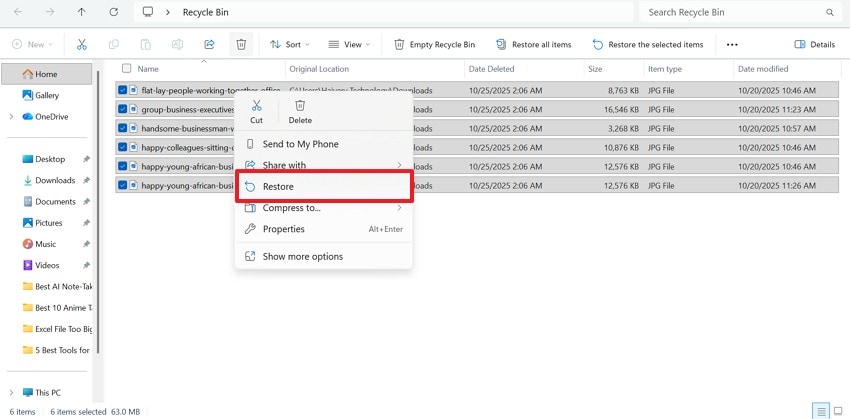 restore photos from recycle bin