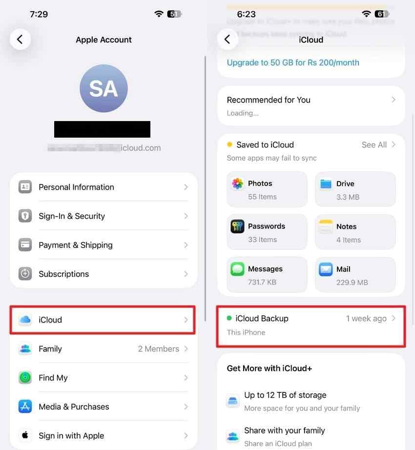 check icloud backup date