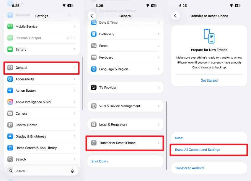 iphone erase all content settings