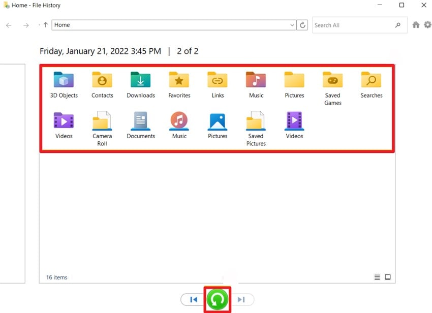 pick data and select restore button