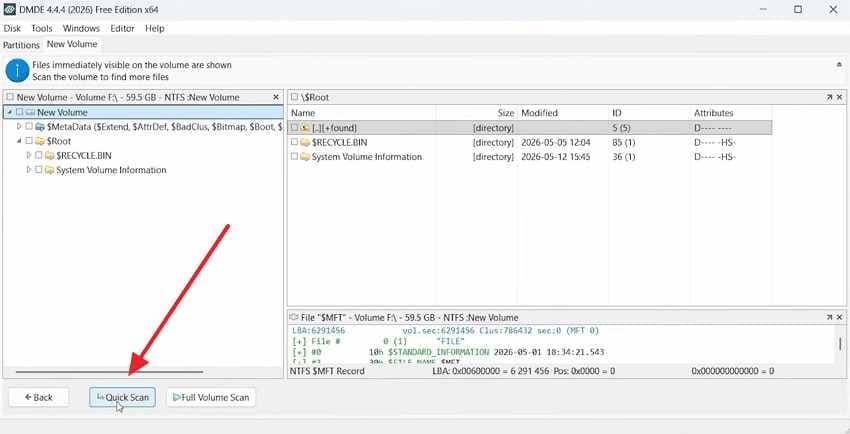 select quick scan in dmde
