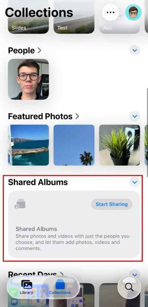 check shared albums for photos