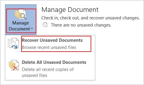 select recover unsaved document