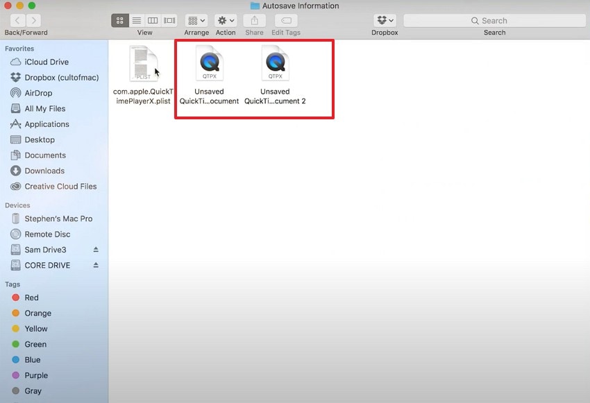 choose files to recover quicktime recording