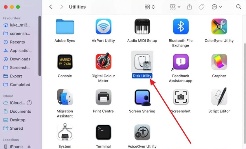 locate the disk utility
