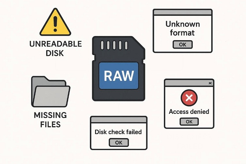 signs of sd card is raw